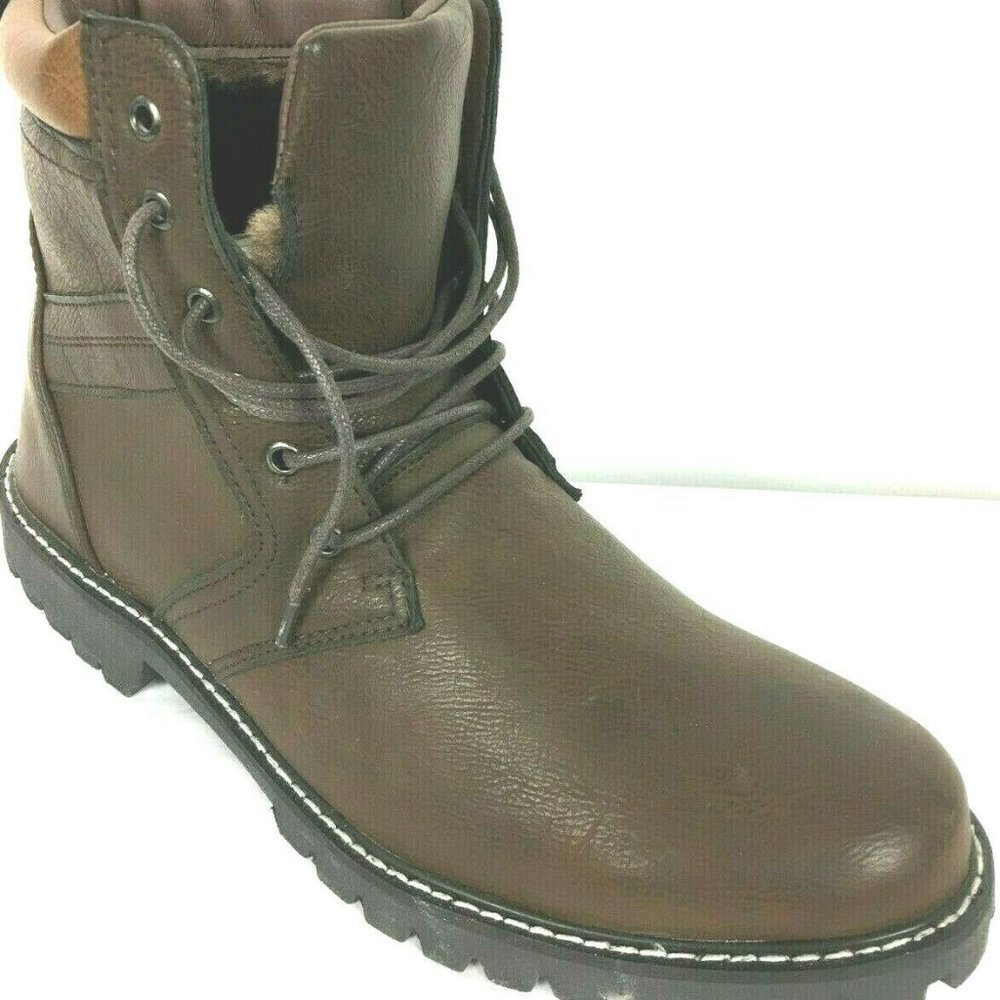 Brown High Top Lace Up Ankle Boots Faux Fur Lined